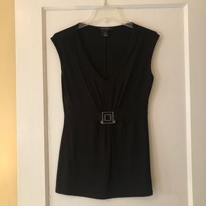 WHBM Black V-neck Top with Decorative Buckle - size Small